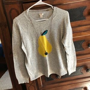 J.Crew M pear graphic pullover gray sweater long sleeve wool crew-neck knit